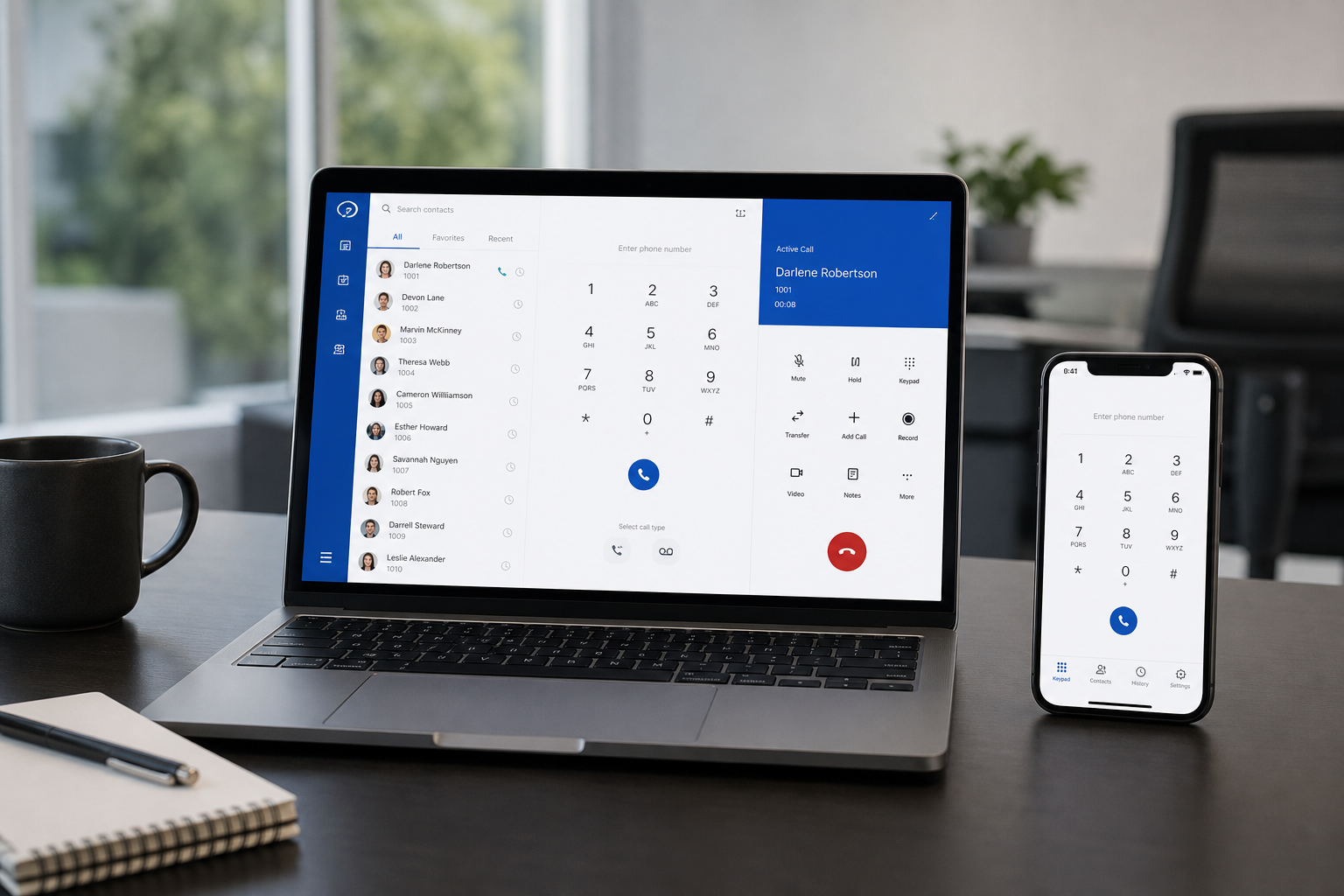 NC Softphone on laptop and phone — Voice WebRTC dialer