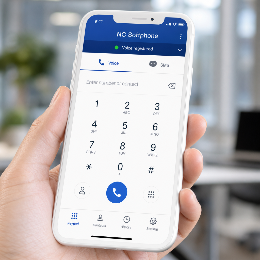 NC Softphone handset UI — Voice registered dialer